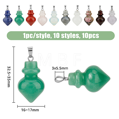 10Pcs 10 Styles Gemstone Pendants G-DC0001-34-1
