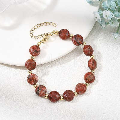 Natural Sesame Jasper & Brass Spacer Beads Beaded Bracelets for Women BJEW-JB14112-04-1