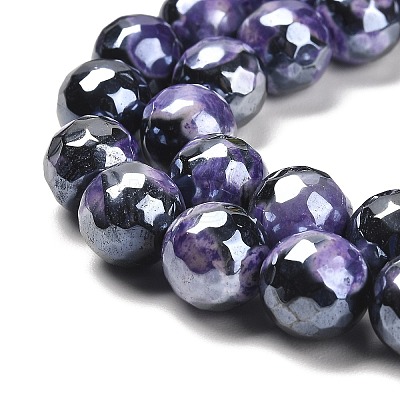 Electroplated Natural Fire Crackle Agate Round Beads Strands G-G0006-A02-05-1