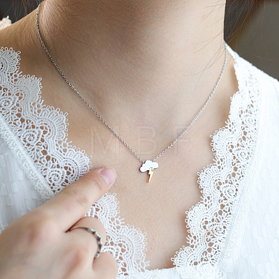 304 Stainless Steel Two Tone Cloud Lightning Pendant Necklaces for Women WG049FD-01-1