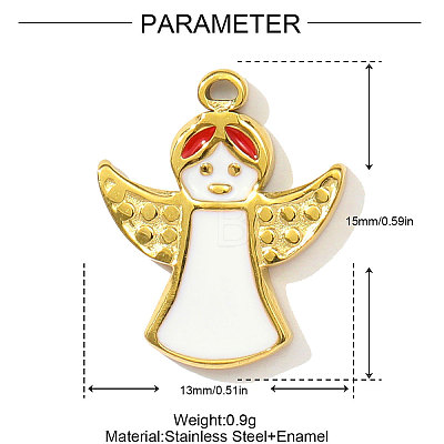 Angel Charms 304 Stainless Steel Enamel Pendants STAS-OY004-18G-1