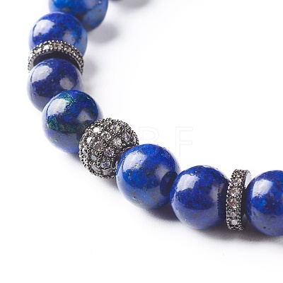 Natural Lapis Lazuli(Dyed) Round Beads Stretch Bracelets Set BJEW-JB06980-03-1