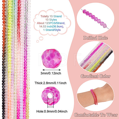  10 Strands 10 Colors Transparent Gradient Color Glass Beads Strands GLAA-TA0001-56-1