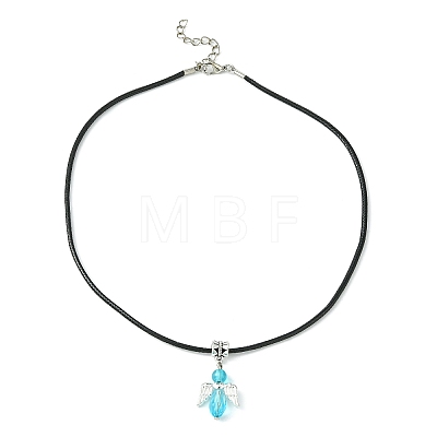 Angel Shape Alloy with Glass Pendant Necklaces NJEW-JN04560-04-1