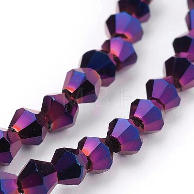 1 Strand Faceted Bicone Full Purple Electroplate Glass Beads Strands X-EGLA-J026-3mm-F17-1