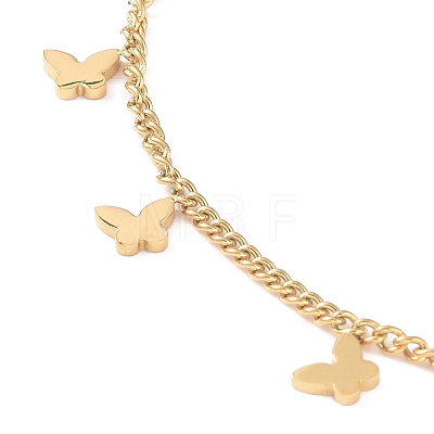 Ion Plating(IP) 304 Stainless Steel Butterfly Charm Anklet with Curb Chains for Women  AJEW-A046-03G-1