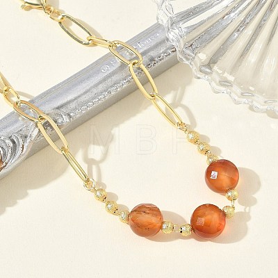 Natural Carnelian Faceted Flat Round Beaded Brass Paperclip Chain Bracelets GG-CBA37F5-02G-04-1