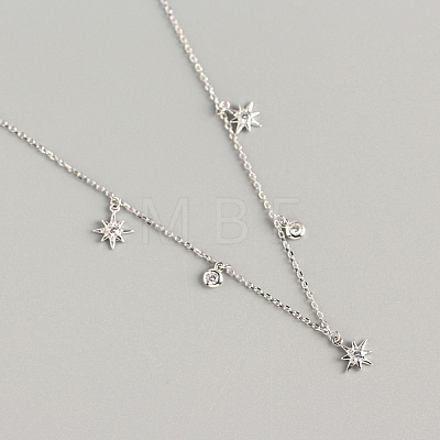 925 Sterling Silver Clear Cubic Zirconia Star Pendant Necklaces KU1161-2-1