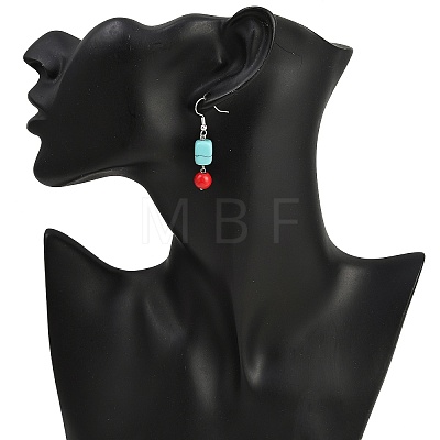Brass Synthetic Turquoise Dangle Earrings EJEW-JE06589-01-1