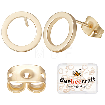 20Pcs Brass Ring Stud Earrings for Women with 20Pcs Friction Ear Nuts KK-BBC0007-81-1