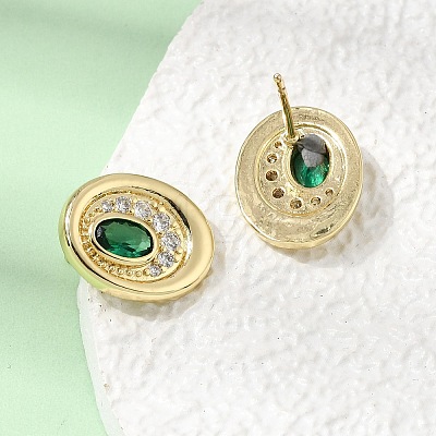 Brass Micro Pave Cubic Zirconia Stud Earrings EJEW-G471-13G-03-1