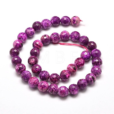 Dyed Natural Agate Faceted Round Beads Strands G-E268-M-1