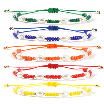5Pcs Glass Seed Bead & Plastic Imitation Pearl Beads Braided Bracelets for Women JS2905-6-1