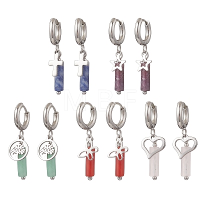 304 Stainless Steel Mixed Stone Column Hoop Earrings EJEW-JE06791-1