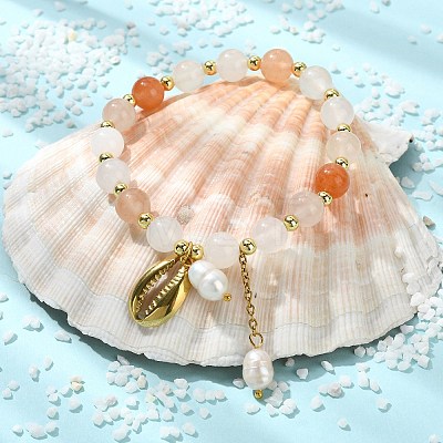 Natural Golden Silk Jade Round Beads Stretch Bracelets BJEW-JB14145-03-1