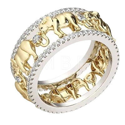 Elephant Hollow Out Alloy Crystal Rhinestone Finger Rings FS-WG55101-02-1