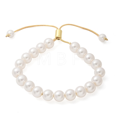 Shell Pearl Beaded Slider Bracelet with Brass Snake Chain BJEW-B066-01B-02-1