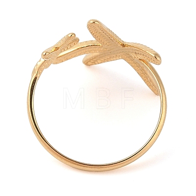 Ion Plating(IP) 304 Stainless Steel Starfish Open Cuff Rings for Women RJEW-Z057-09G-1