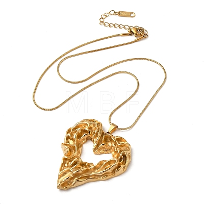 304 Stainless Steel Round Snake Chain Textured Heart Pendant Necklaces for Women NJEW-S001-01-1