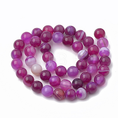 Dyed Natural Striped Agate/Banded Agate Round Bead Strands X-G-R342-8mm-04-1