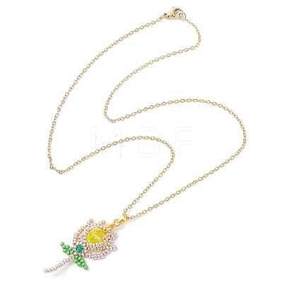 Glass Seed Beaded Flower Pendant Necklaces NJEW-MZ00080-02-1