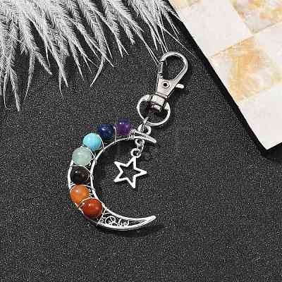 Wire Wrapped Chakra Synthetic & Natural Mixed Stone & Alloy Moon Pendant Decorations HJEW-JM01576-01-1