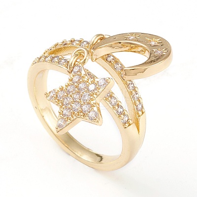 Brass Micro Pave Clear Cubic Zirconia Finger Rings RJEW-L098-006G-1