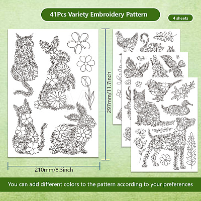 4 Sheets 11.6x8.2 Inch Stick and Stitch Embroidery Patterns DIY-WH0455-174-1