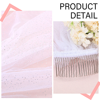 Glittered Long Mesh Tulle Bridal Veils with Combs OHAR-WH0025-14-1