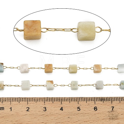 Handmade 304 Stainless Steel Shoushan Stone Beads Cube Link Chains CHS-B011-02G-01-1