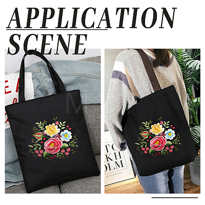 DIY Flower Pattern Tote Bag Embroidery Making Kit DIY-WH0349-21C-1