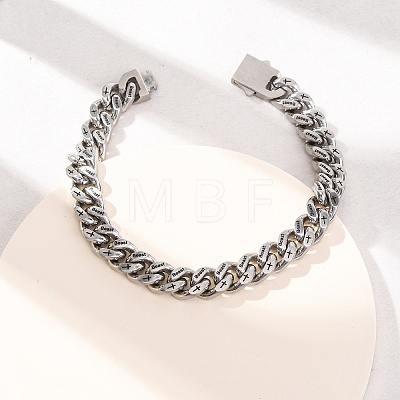 304 Stainless Steel Engraved Beast & Christian Upside Down Cross Cuban Link Chain Bracelets for Women Men BJEW-F529-17P-1
