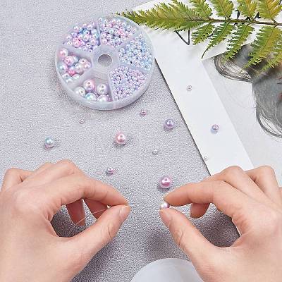 Rainbow ABS Plastic Imitation Pearl Beads OACR-CJ0001-01-1