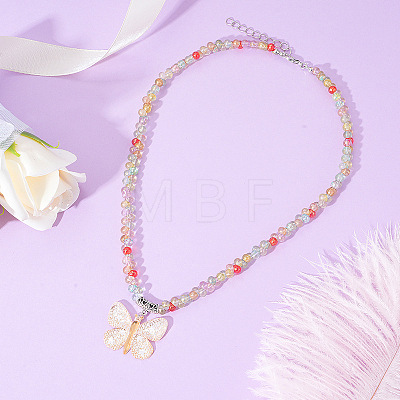 Alloy & Acrylic Butterfly Pendant Beaded Necklaces for Women FS-WG0EB84-04-1