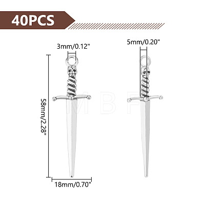 40Pcs Tibetan Style DIY Alloy Sword Weapon Big Pendants FIND-UN0003-13-1