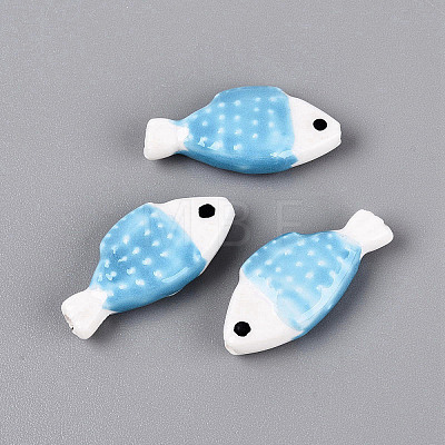 Hand Painted Fish Shaped Porcelain Beads PORC-N013-06K-1