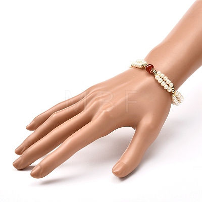 Healing Reiki Round Natural Carnelian Beaded Bracelets for Girl Women X1-BJEW-TA00013-1