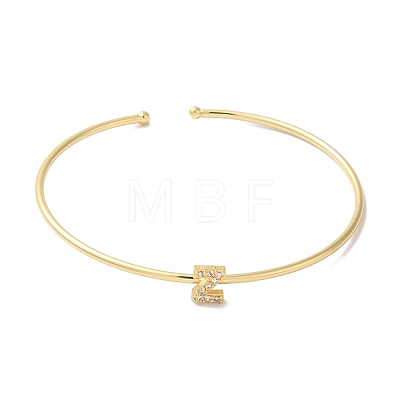 Rack Plating Brass Micro Pave Clear Cubic Zirconia Letter Open Cuff Bangles BJEW-A018-01G-Z-1