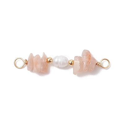 Natural Sunstone Chip & Natural Cultured Freshwater Pearl Rice Beaded Connector Charms PALLOY-JF03707-02-1