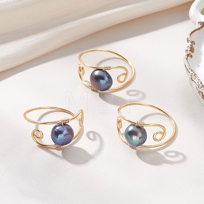 Copper Wired Natural Pearl Finger Rings RJEW-JR00979-1