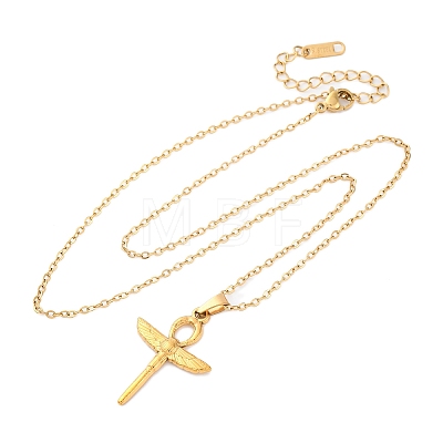 Ankh Cross with Wings 304 Stainless Steel Pendant Necklaces NJEW-H059-08G-1