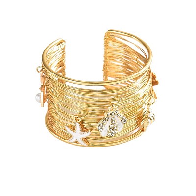 Alloy & Rhinestone & Imitation Pearl Charm Bangles WG851C4-01-1