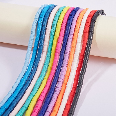 18 Strands 18 Colors Flat Round Eco-Friendly Handmade Polymer Clay Beads Strands CLAY-SZ0001-77-1