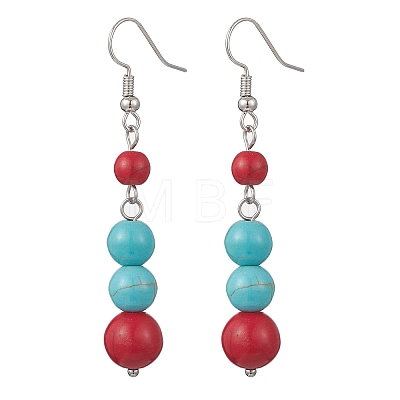 Synthetic Turquoise Round Dangle Earrings EJEW-JE06930-1