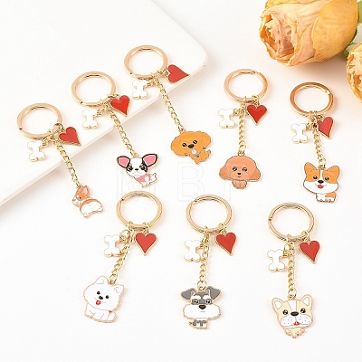 8Pcs 8 Styles Alloy Enamel Dog Heart Bone Pendant Keychain KEYC-YW00283-1