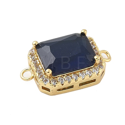 Rack Plating Brass Micro Pave Clear Cubic Zirconia Rectangle Connector Charms KK-A234-028G-02-1