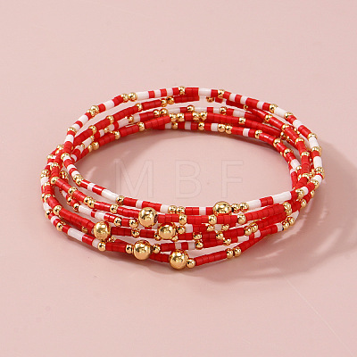 6Pcs Handmade Glass Seed Bead & Brass Beads Stretch Bracelets XZ6120-1-1