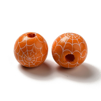 Halloween Printed Spider Webs Colored Wood European Beads WOOD-K007-04H-1