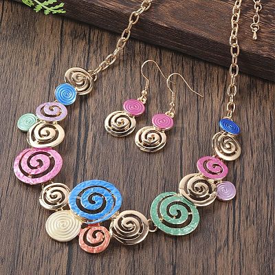 Round Spiral Hollow Out Alloy Enamel Pendant Necklaces & Dangle Earrings Sets WGCCFFB-06-1