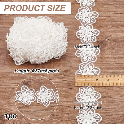 Organza Lace Trim with Resin Imitation Pearl Beads OCOR-WH0085-53B-1